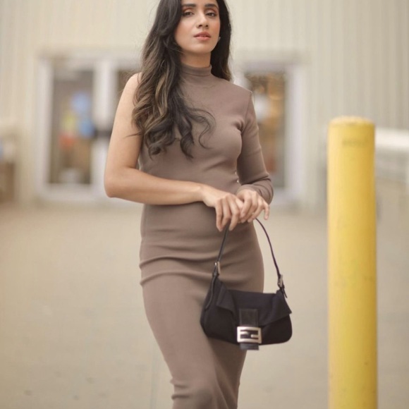 Zara Mink Asymmetric Knit Dress - mordernwear.com